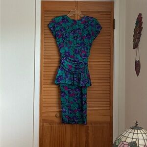 All that Jazz Green and Purple Floral Midi Dress